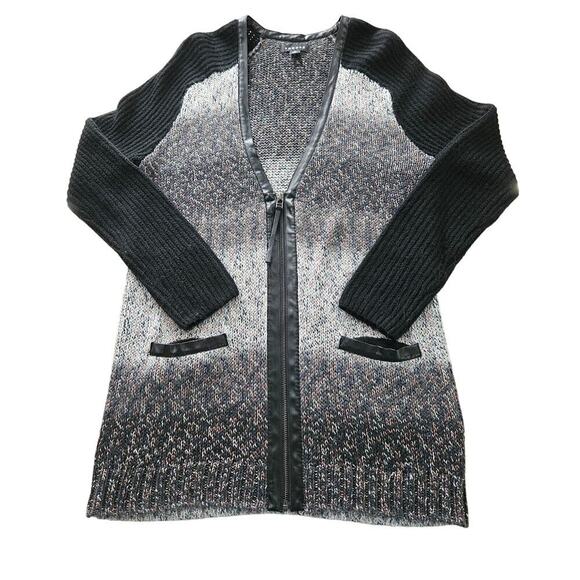 Anthropologie Trouve Zip-Up Ombre Cardigan Faux Leather Trim Size M - Picture 4 of 8